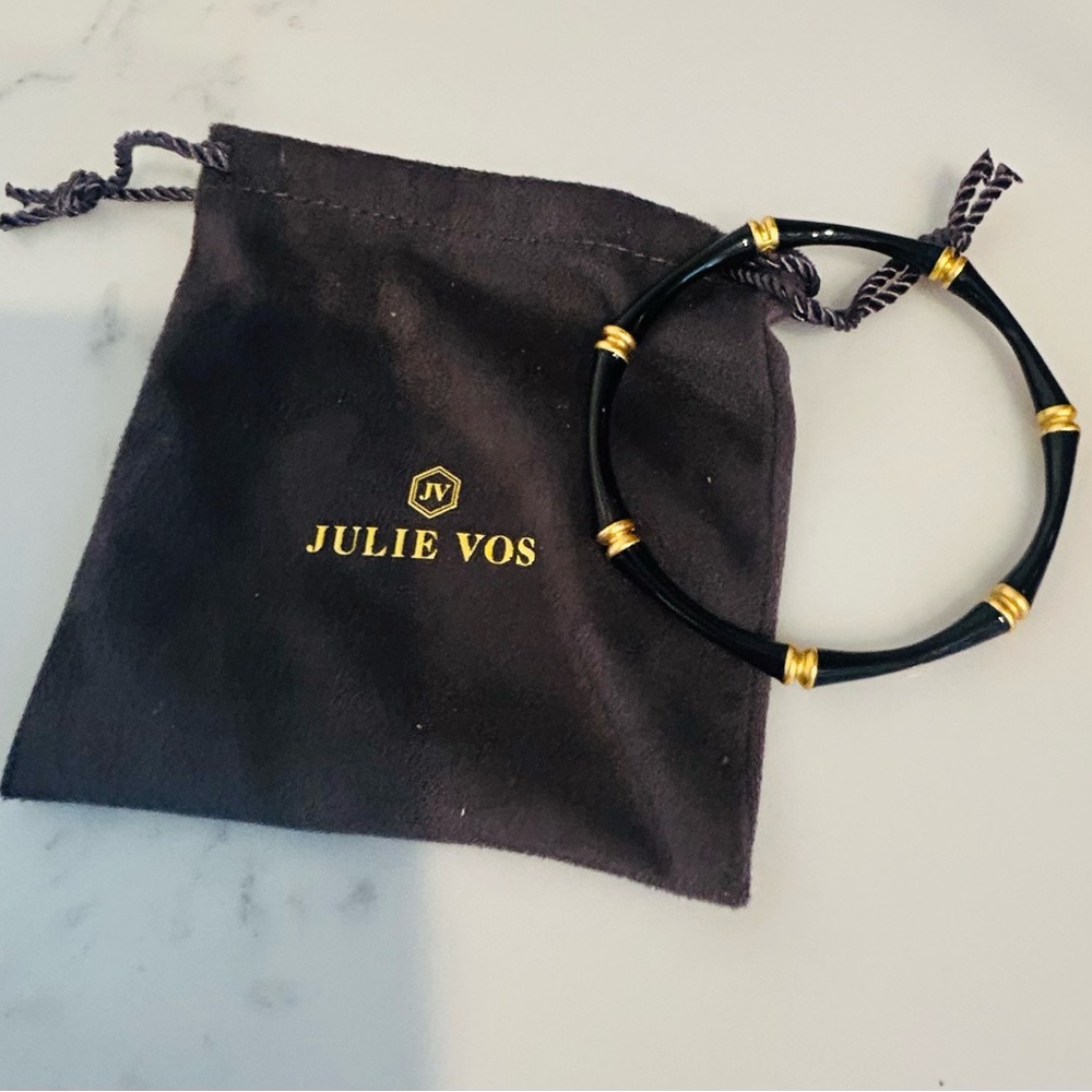 New Julie Voa Bamboo Bangle - Black and gold enamel